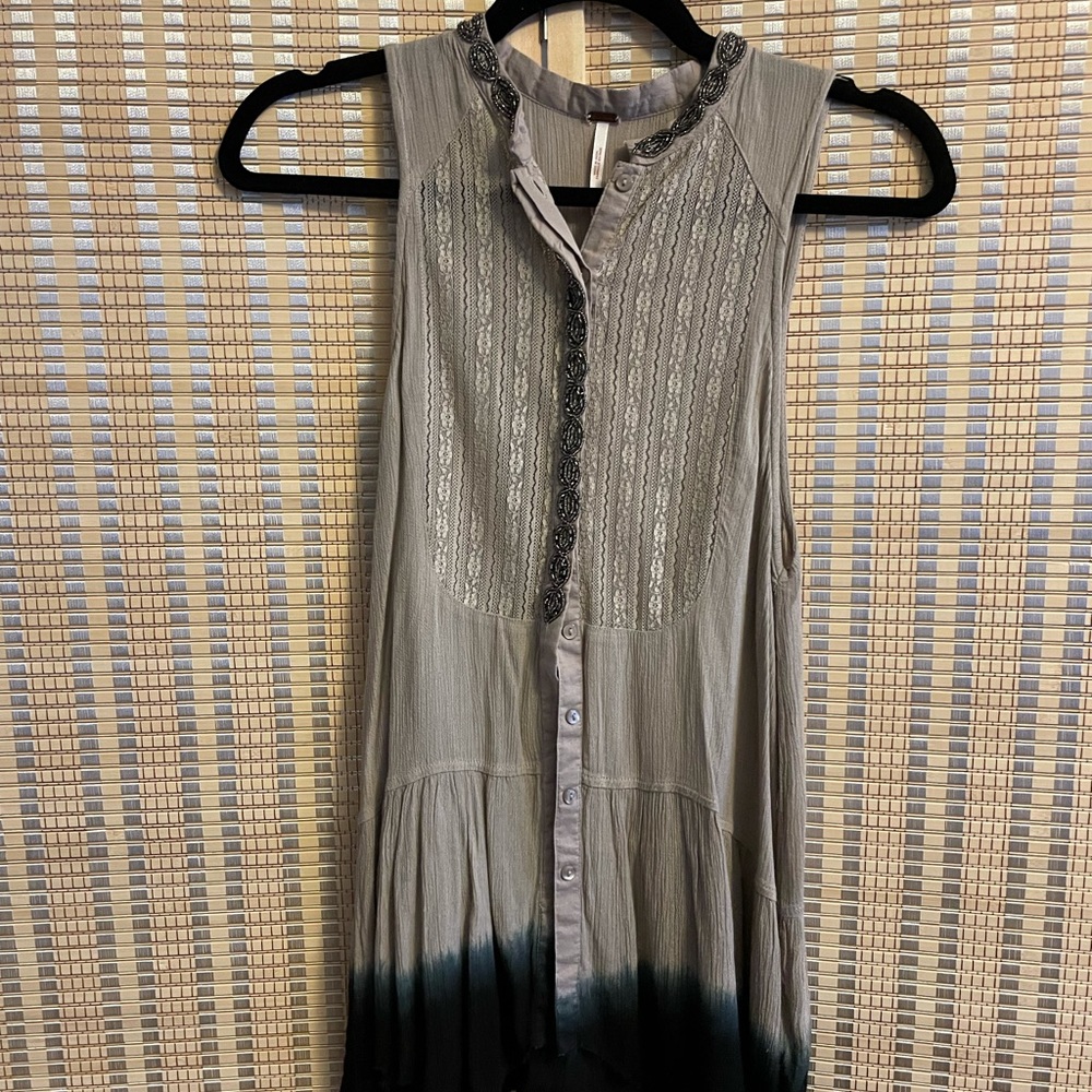 Free People beaded tie die button down tank